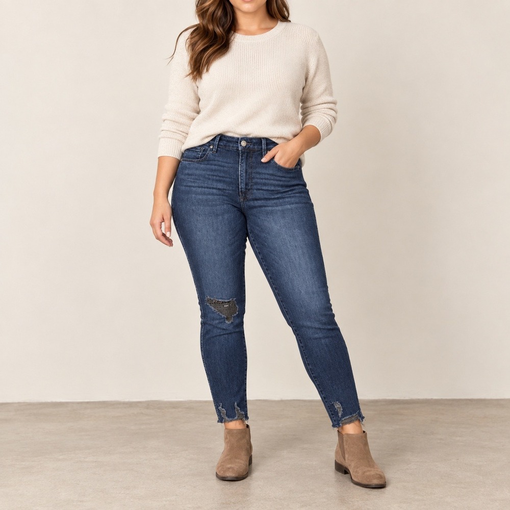 Good American Good Curve Skinny Jeans Indigo Distressed WMS 10/30 Tummy Control